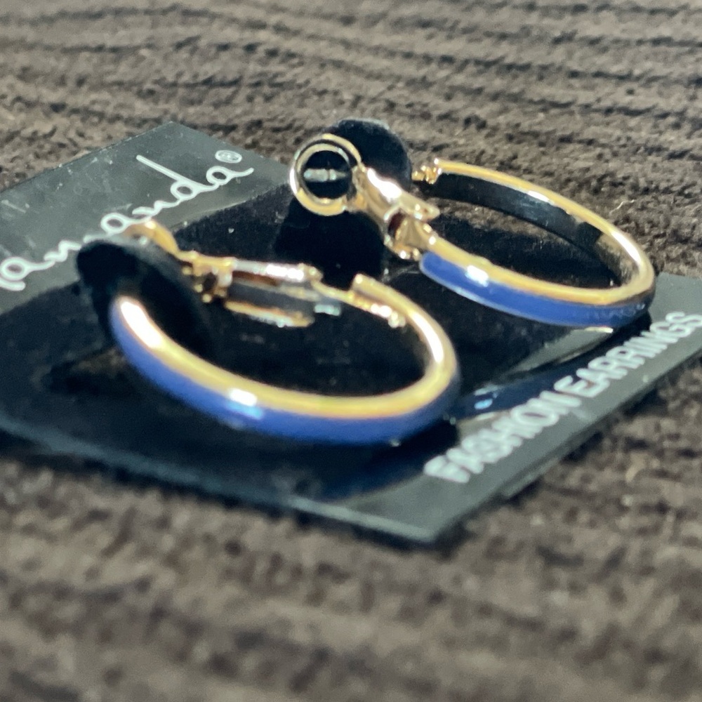 Gold and Blue Hoop Earrings โ Taramanda - Picture 2 of 11